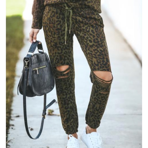 S. the Widow Pants - MARIAM Leopard Print Distressed Joggers